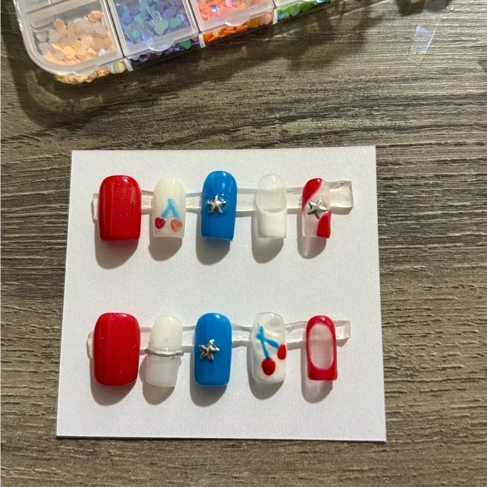 Handmade Stick on Nails: 4th of July Cherries